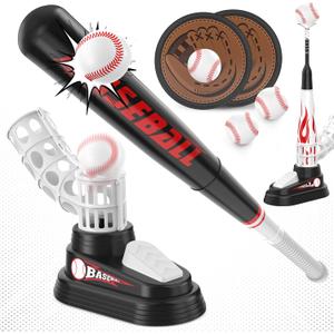 Wupuaait T Ball Set for Kids Toddlers 3-5, Toss and Catch Ball Game Outdoor Toys with Fixed Tee Ball Stand, Baseball Launcher, Softballs and Beginner Glove, Sport Toy Gift Idea for Boys and Girls