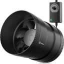 Hon&Guan 6 Inch Inline Booster Duct Fan with Speed Controller - 345 CFM Airflow with 19.2W Ultra-Low Power and Low Noise, Black