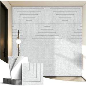 Acoustic Panels Right Angled Line Pattern Sound Absorbing Wall | 6 Pack 23.6x23.6 Inch Self-Adhesive High-Density, Decorative, Soundproofing Noise Cancelling for Home Office Recording Studio