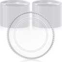 Hoolerry 50 Pack Clear Charger Plates Bulk 13 Inch Plastic Round Beaded Dinner Chargers Acrylic Frosted Grain Decorative Service Plates for Wedding Party Event, Home and Kitchen Tabletop (Transparent), approx. 13 inch