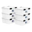 IRIS USA WeatherPro 31 Qt Storage Bins with Lids, 6 Pack, BPA-Free Plastic Gasket Box with Tight Latch and Seal, Stackable Nestable Tote Tub - Clear/Black