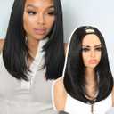 Quantum Love Yaki Straight Layered U Part Wig V Part Bob Half Wigs for Black Women Short Black Glueless Natural Looking Heat Resistant Synthetic Hair Replacement Wig (14 Inch)
