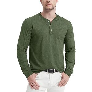 MAGCOMSEN Men's Henley Shirt Long Sleeve Cotton Casual Shirts with Pocket Button Placket Daily Wear, Size M