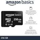 Amazon Basics microSDXC Memory Card with Full Size Adapter, A2, U3, Read Speed up to 100 MB/s, 256GB, Black