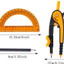 4 x Unjoo Compass for Geometry Set, 6 Inch Protractor, Clear Plastic (Orange)