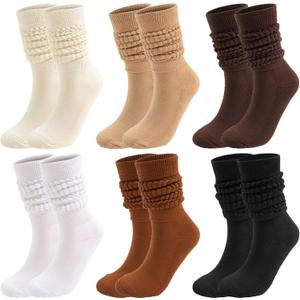 6 Pairs Slouch Long Scrunch Knee High Boot Socks - Knit Stacked for Women (One Size, Multicolor)