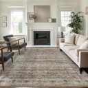 Brown Grey 5x7 Washable Rug for Living Room Large Vintage Distressed Bedroom Rug Low Pile Non-Slip Soft Boho Carpets for Bedroom Dining Room Home Office Indoor Nursery Antique/Moss