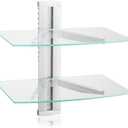 suptek 2 Tiers Glass Floating Shelves, Flat Black Wall Mount Bracket, AV Shelf, Media Shelf for DVD Player / PS4 / Cable Boxes/Game Consoles/Sky Box/TV Accessories, 17.6kg Load Capacity