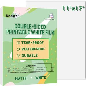 Koala Waterproof Paper for Laser Printer, 11x17 In Tearproof Printer Paper, Matte Double Sided Printable White Film 25 Sheets For Printing Backpacking Maps