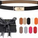 Women's Skinny Belt with Turn-Lock Buckle, Adjustable Women Leather Belt for Dresses, Jeans, Coats