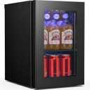 Antarctic Star 18L 24 Can Mini FridgeBeverage Refrigerator with Quiet Compressor LED Light,Small Cooler with Electronic Temperature Control for Home/Office/Dorm/Bar. (0.6 cu.ft, Black)