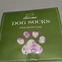 EXPAWLORER Anti Slip Dog Socks to Prevent Licking Paws, Dog Shoes for Hot Pavement, Dog Booties for Small Medium Large Senior Dogs, Traction Control Boots & Paw Protectors for Hardwood Floors, Large, 4 Count, Purple and White