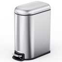 CEROELDA Small Bathroom Trash Can with Lid Soft Close, 5L/1.3 Gallon Stainless Steel Slim Garbage Can, Metal Waste Basket with Step Pedal, for Office, Bedroom, Toilet, Dorm Room (Silver, 1.3 Gallon)
