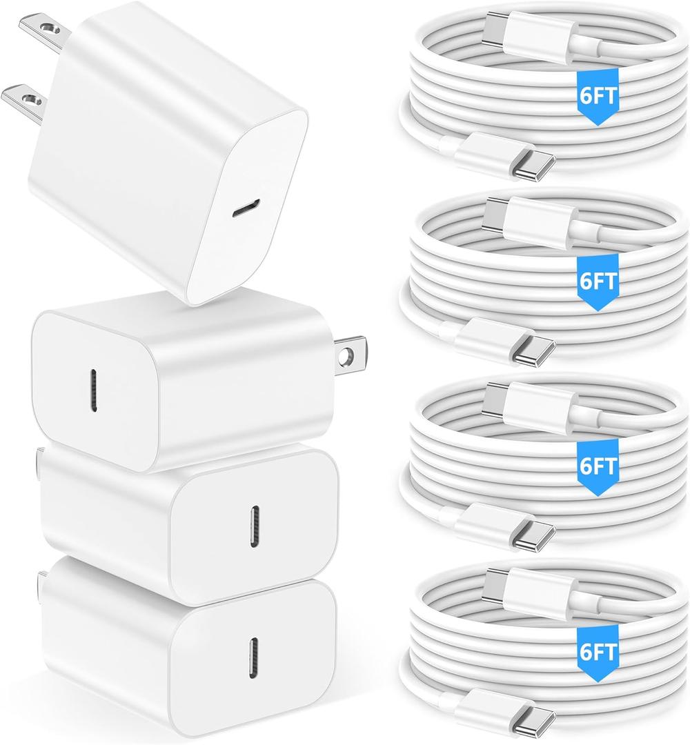 iPhone 15 16 Charger,iPad Charger 4Pack 6FT USB C to C Charging Cable Cord with 4Pack 20W iPhone Fast Charger Block for iPhone 16/16 Pro/15/15 Pro,iPad Pro 12.9/11 in,iPad air 5/4