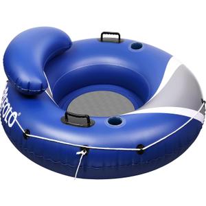 River Tubes for Floating Heavy Duty, Pool Float Adult,53" Inflatable Float Tube for Beach Lake Rafting, River Floats with Mesh Bottom (Blue and Grey)