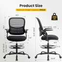 Sweetcrispy Tall Drafting Desk Chair - Ergonomic High Stool Computer with Adjustable Height and Comfy Lumbar Support, Office Rolling Counter with Flip-up Arm and Footrest, Black, 48.4 inches x 24 inches x 25.2 inches
