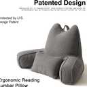 Patented Design Corduroy Reading Pillow with Arms, Ergonomic Bed Rest Pillow with Extra Lumbar Pillow for Sitting in Bed or Couch, Upper Back Support for Reading & Relaxing, Dark Grey, Large