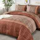 Boho Queen Comforter Set Red Brown 7 Piece Bed in a Bag Lightweight