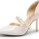 DREAM PAIRS Women's Closed Toe High Heels Stiletto Pointed Toe Strappy Pearl Elegant D'Orsay Dress Wedding Party Pumps Shoes 7.5, White