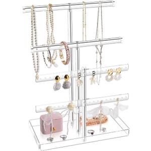 Acrylic Jewelry Display Stand 4-Tier Clear Jewelry Organizer, Necklace Bracelet Earring Watch Ring Jewelry Holder,Display Tower Tray Storage Gift for Women