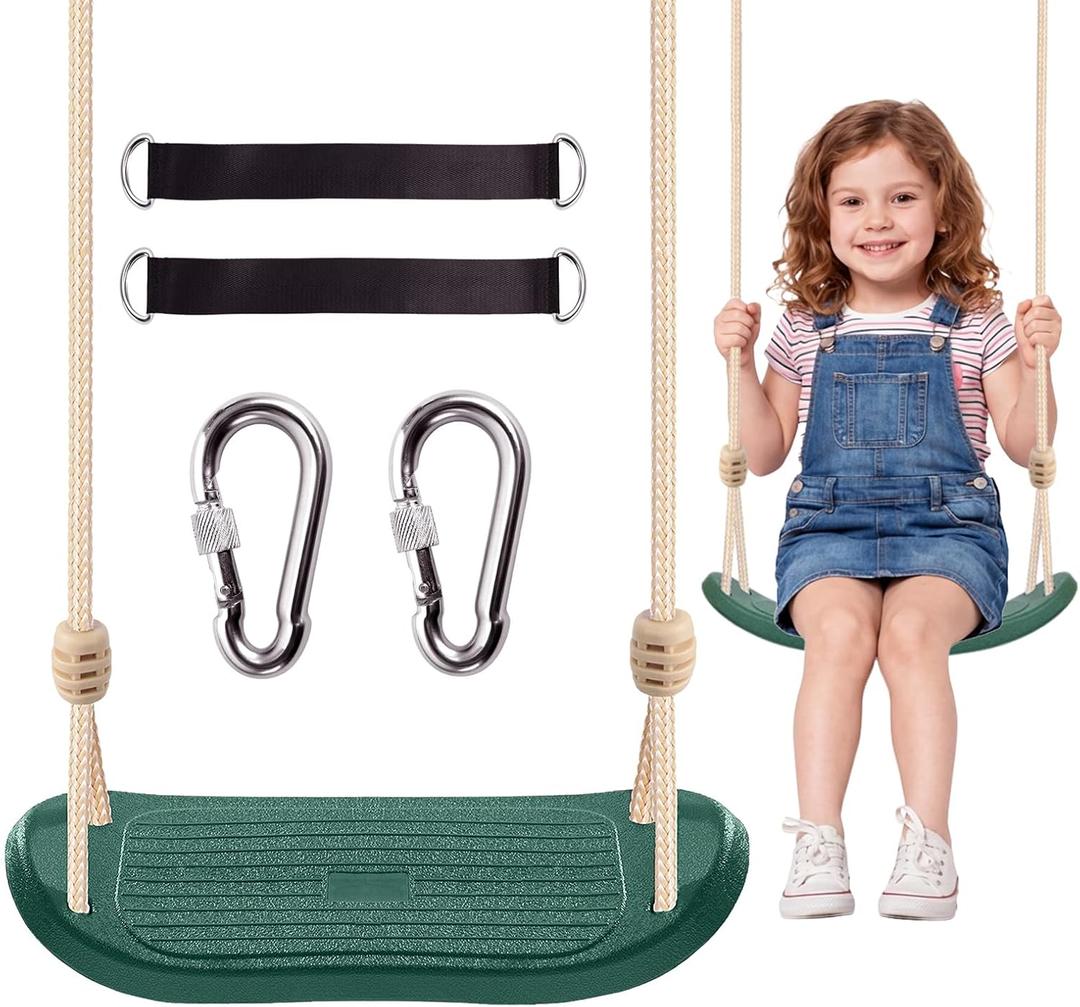 Kids Swing for Tree, Heavy Duty Swing Seat for Backyard & Outdoor, Tree Swings for Kids Outdoor, Ergonomic Contoured Plastic Swing with Straps, 264 lbs Capacity, Green