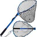 SEASPRO Foldable Rubber Fishing Net with Handle 37 47 Red Blue Telescoping Fish Net - Adjustable Length Lightweigh Collapsible Extendable Fishing Net (1-section pole | net depth 50cm)