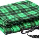 Heated Car Blanket - 12V Electric Travel Blanket for Car, Truck, SUV or RV - Portable Heated Throw for Road Trips, Camping or Winter Emergency Kit for Cold Weather Travel by Stalwart (Green/Black Plaid)