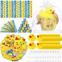 Realspring 122 Pcs Duck Party Favors 24 Pcs Mini Rubber Duck Slap Bracelets Stickers White Organza Bags Cute Gifts Supplies for Birthday Shower Prizes Decorations