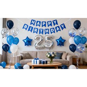 25th Birthday Party Decoration Blue for Him, Happy Birthday Banner Blue Number 25 Birthday Star Foil Balloons Latex Confetti Balloons for Men Him 25 Years Old Birthday Supplies(25th)