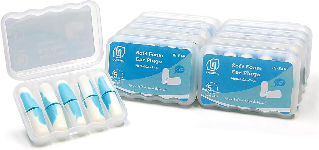 LYSIAN Ultra Soft Foam Ear Plugs for Sleeping Noise Cancelling -10 Box Value Pack - 38dB Noise Reduction Earplug for Sleep,Snoring, Work, Plane Loud Noise, Sky White Blue
