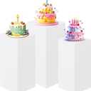 HAISIWLKJ 3PCS Cylinder Pedestal Stands for Parties, White Metal Round Cylinder Plinths Dessert Table Display Pillars for Birthday Wedding Bridal Baby Shower Party Decorations(Small)