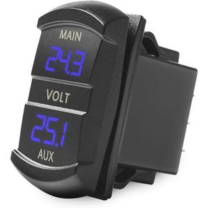 MICTUNING MIC-DV-077 LED Digital Panel Double Voltmeter, Rocker Switch Style Voltage Monitor Blue for Car Pickup RV Truck Dual Battery Pack