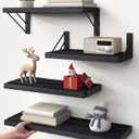 BAYKA Wall Mounted Floating Shelves, Wood Floating Wall Shelf for Books & Decor, Small Space-Saving Display & Organizer（Black，Set of 4）