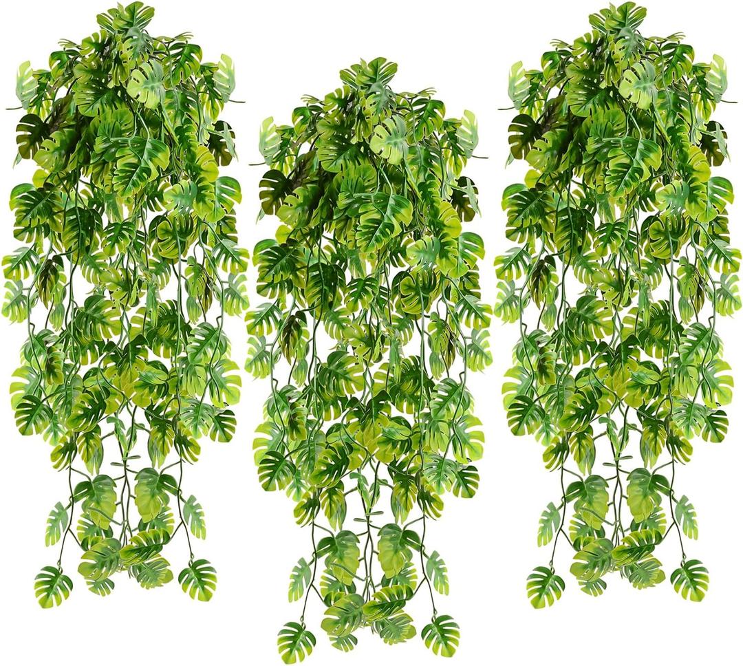 CLONG Artificial Hanging Plants Fake Monstera Hanging Plant UV Resistant Plastic Plants for Outdoor Decoration (6, Green)