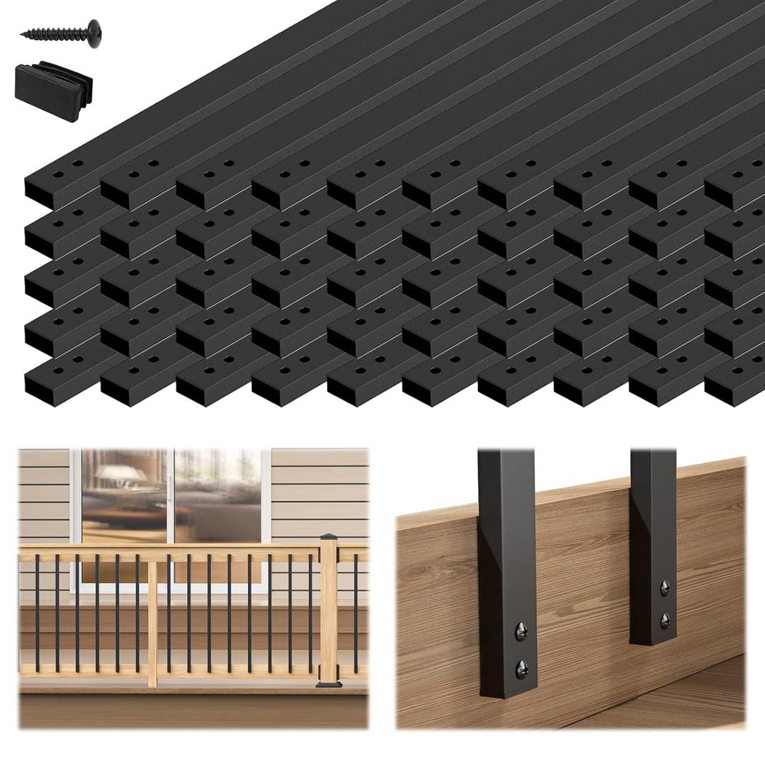 Muzata 50Pack 38'' Aluminum Deck Balusters Facemount Rectangular Railing Metal Spindles with Screws Stair Porch Staircase Deck Spindles for Wood and Composite Fencing WT35