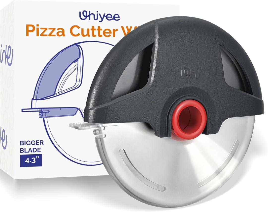 Pizza Cutter Wheel, 4.3" Large Pizza Slicer Wheel with Safety Blade Cover, Super Sharp Stainless Steel Pizza Wheel Slices Effortlessly, Easy Cleaning Pizza Cutters Dishwasher Safe, Gray
