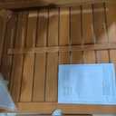 Walker Edison Dominica Contemporary Slatted Outdoor Dining Table, 34 Inch, Brown