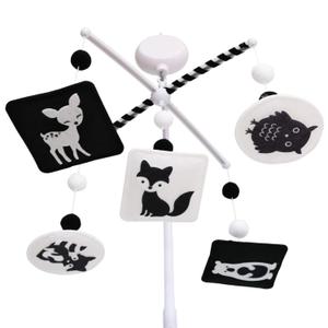 Montessori Mobile, Black and White Mobile for Baby with Music Box - Woodland Baby Crib Mobile for Boys Girls, High Contrast Baby Mobile for Crib with Bear, Deer, Fox, Owl & Raccoon