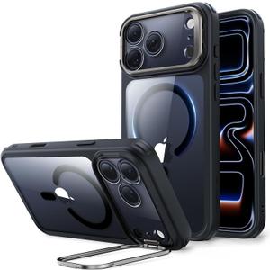 ESR for iPhone 17 Pro Max Case with Stash Stand, Compatible with MagSafe, Military-Grade Drop Protection Magnetic Phone Case, Scratch-Resistant Back Cover,Clear Black
