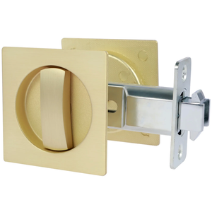  Sliding Square Pocket Door Lock with Privacy Color Indicators, 2-3/8" Backset, Fits Standard 2-1/8'' Bore Size and Door Thickness of 1-3/8" to 1-3/4", No-Handed, (Gold)