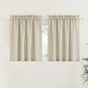 RYB HOME Half Window Curtains - Linen Textured Sheer Curtains Privacy Semi Sheer Drapes for Small Window Tiers Set for Bedroom Kitchen Cafe Bathroom, Beige, W 52 x L 36, 1 Pair