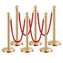 VEVOR Stanchions and Velvet Ropes 6Pcs, Hollow Base with Stainless Steel Post, 4 Red Velvet Ropes and Posts, Crowd Control Barriers Gold Stanchions, Red Carpet Runner Poles for Party Supplies