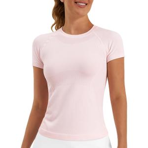 Stelle Women Workout Tops Short Sleeve Seamless Athletic Shirts Yoga Gym Sports Breathable Tees (S)