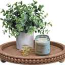 12in Round Wood Beaded Tray - Brown, Distressed Finish - Farmhouse Boho Style - Decorative Tray for Living Room, Coffee Table, Kitchen Table or Serving Tray