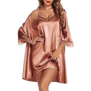 Ekouaer Sleepwear Women's Satin Nightgown with Robes Set 2 Piece Sexy Lace Cami Nightwear size XL