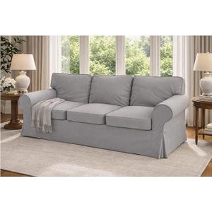 Sofa Covers Compatible with IKEA Ektorp 3 Three Seat Sofa Slipcovers (Polyester Flax Light Gray)