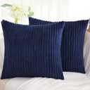 Simmore Decorative Throw Pillow Covers 18x18 Set of 2, Soft Natural Plush Flannel Double-Sided Fluffy Couch Pillow Covers for Sofa Living Room Home Decor, Navy Blue