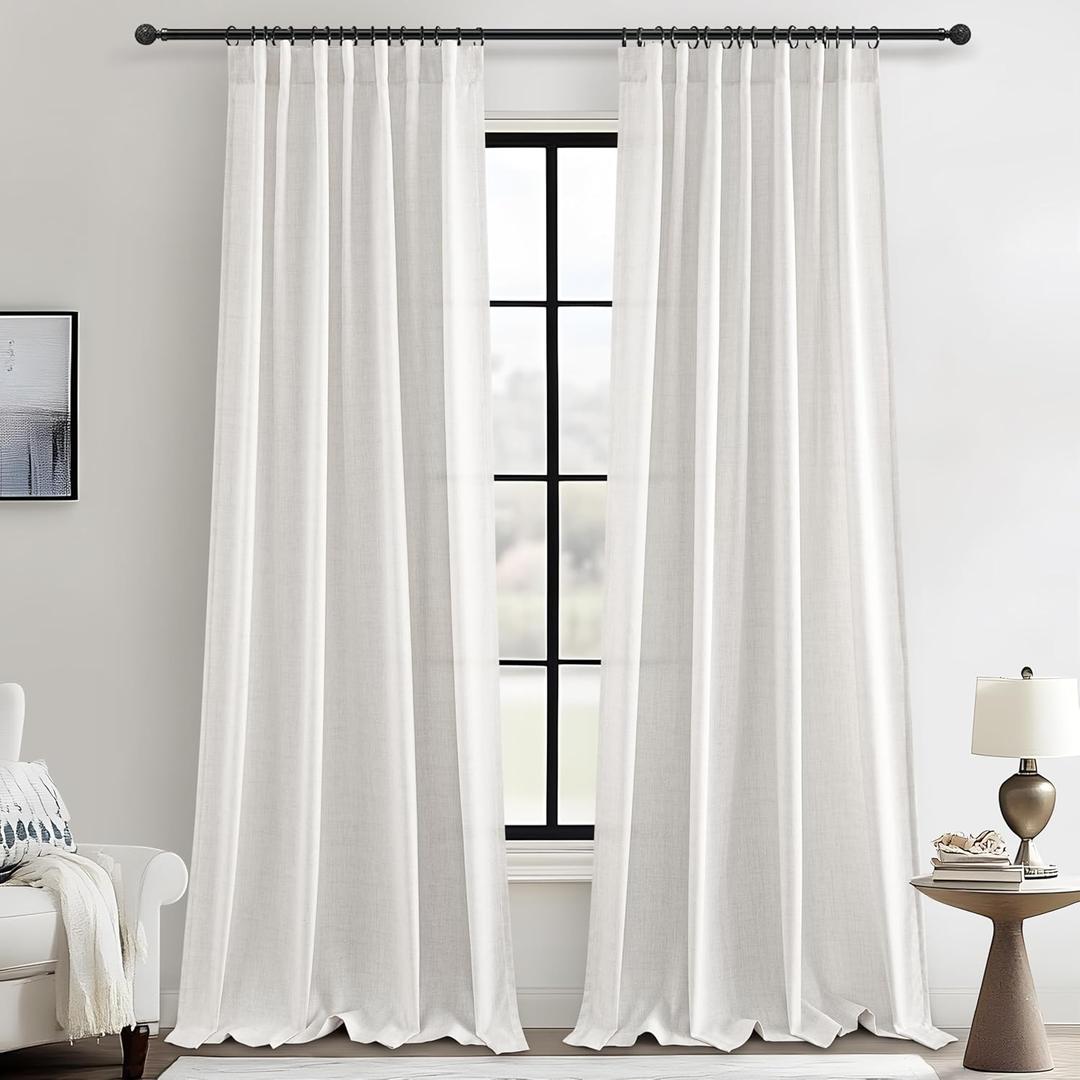 Sheer Curtains 102 Inches Long Thick Linen Pleated Beige White See Through Drapes for Patio Sliding Door 2 Panels Set, Boho Light Filtering Rod Pocket Aesthetic Privacy Window Burg(Hooks&Tiebacks) Sheer Curtains 102 Inches Long Thick Linen Pleated Beige White See Through Drapes for Patio Sliding Door 2 Panels Set, Boho Light Filtering Rod Pocket Aesthetic Privacy Window Burg(Hooks&Tiebacks)