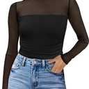 Womens Sexy Mesh Long Sleeve Shirts Fashion Clothing Turtle Necks Sheer Ruched Going Out Tops Fall Outfits Slim Fit Blouses (Medium, Black)