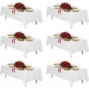 Fixwal 6 Pack White Table Cloth for Rectangle Table, 70 x 120 Inch Polyester Fabric Tablecloths Rectangular, Table Covers 6-8ft for Party, Banquet, Dining, Wedding, Graduation